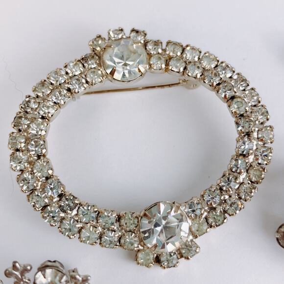 VTG Lot Of 6 Brooches Mid Century Rhinestone Silver Tone 1950s 1960s - Picture 3 of 11